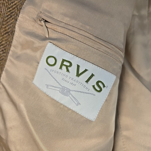Orvis X Harris Tweed Mens 48R Brown Herringbone Sport Coat Scottish Wool - Picture 7 of 15